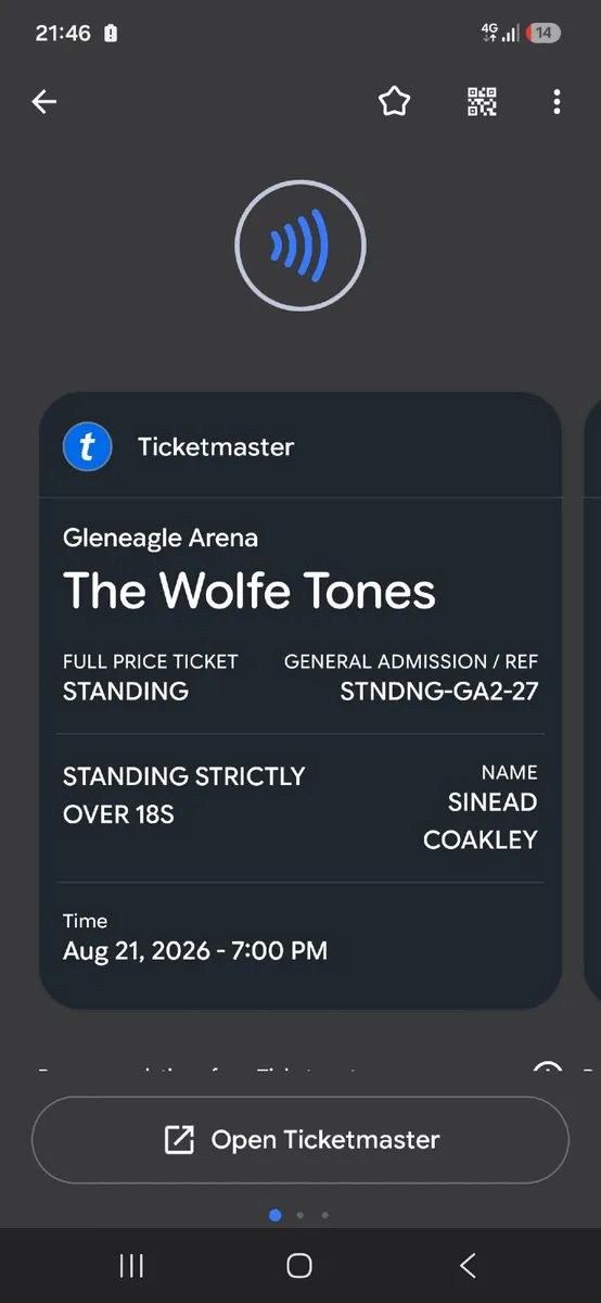 Wolfe Tones ticket killarney