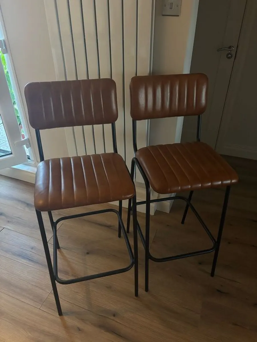 Brown leather bar stools - Image 1