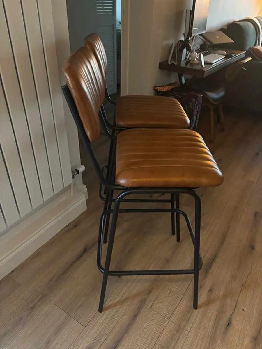 Brown leather bar stools - Image 2