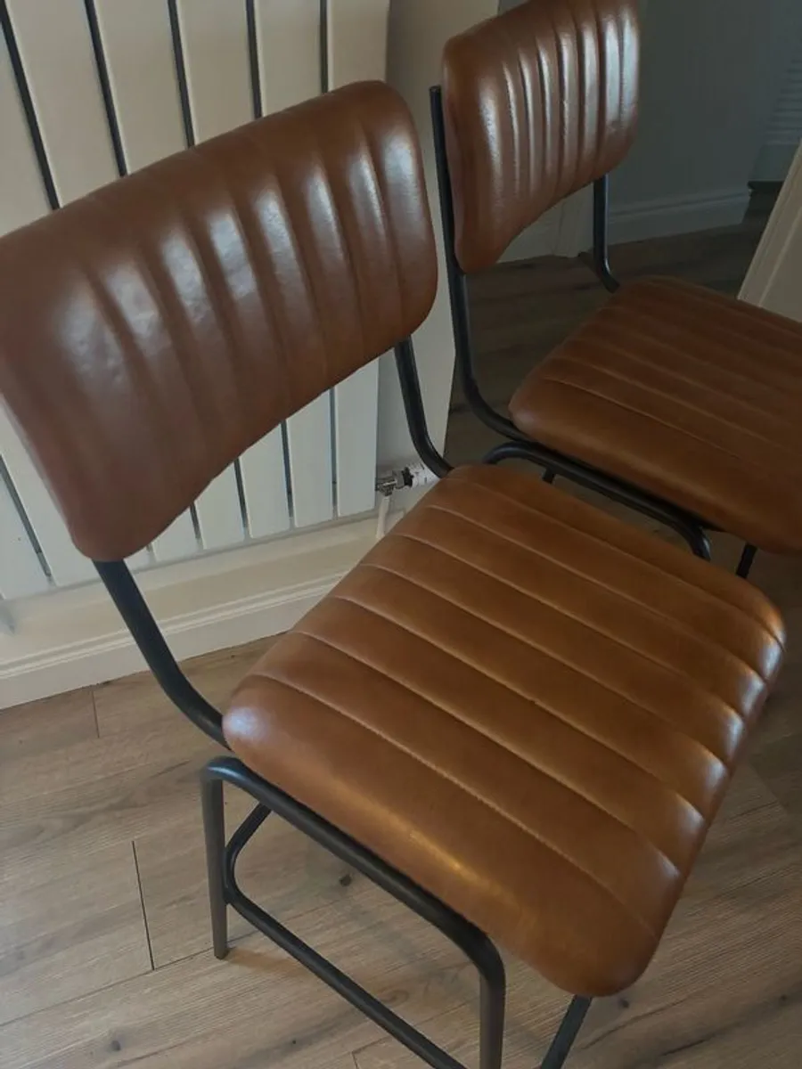 Brown leather bar stools - Image 3