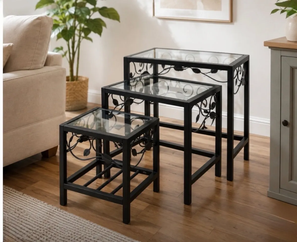Beautiful Set of Three Glass-Top Nesting Tables - Image 1