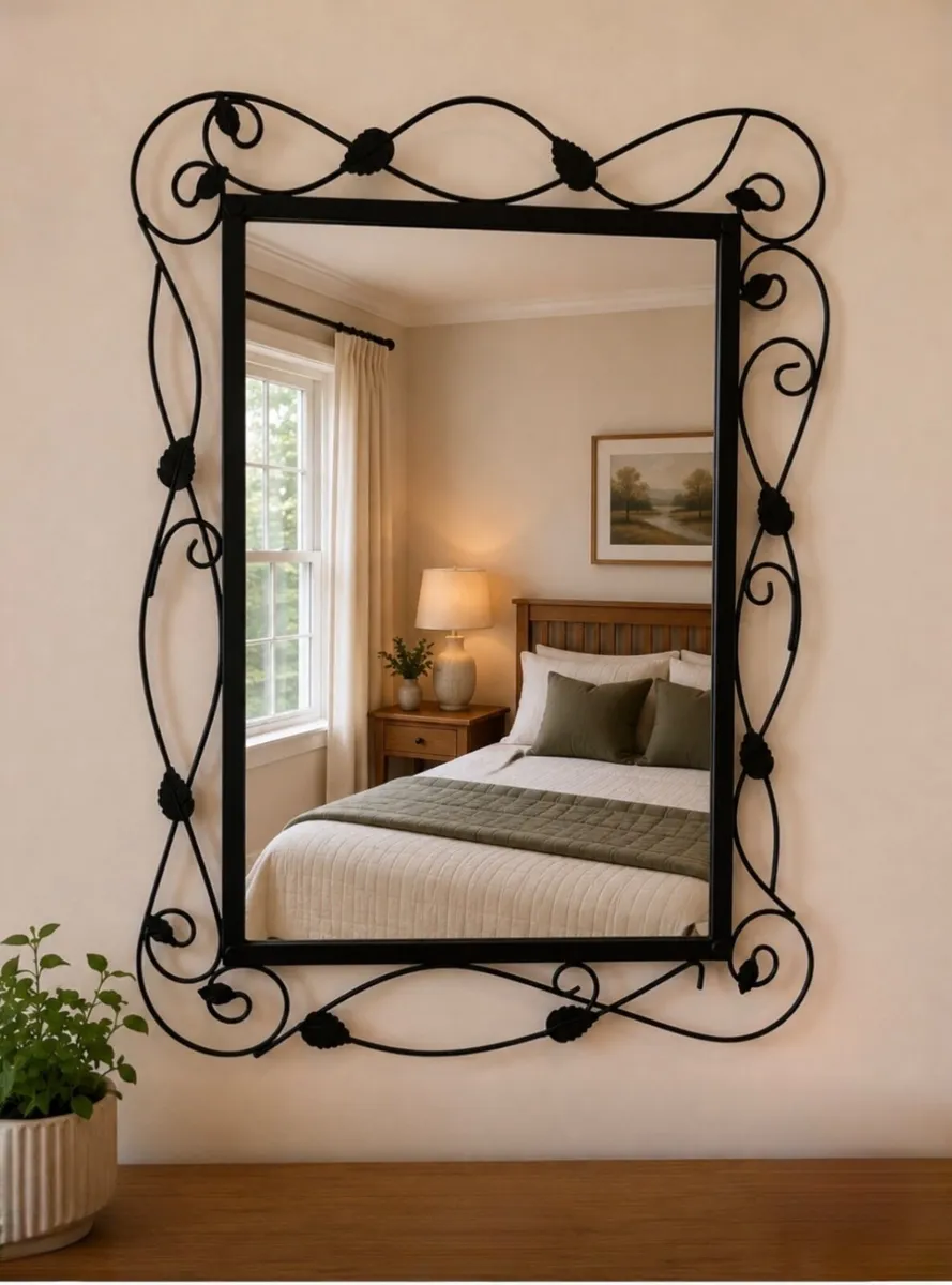 Ornate Black Metal Framed Mirror - Image 1