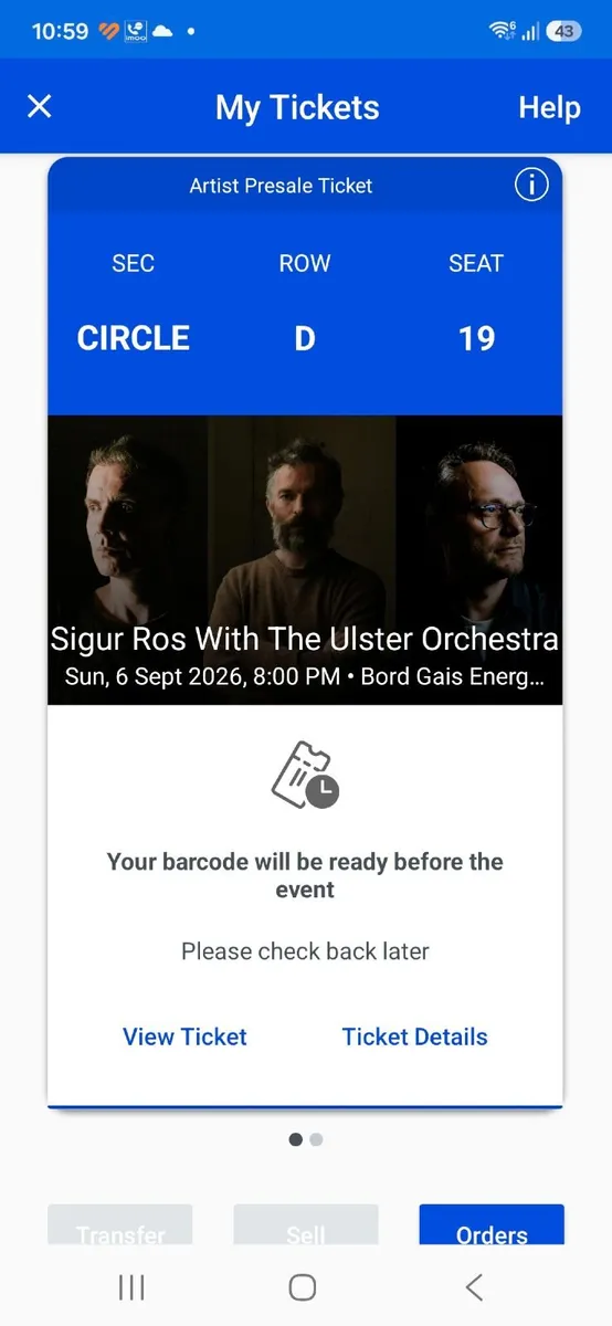 2 x tickets for Sigur Ros - Sept 6th 2026 - Image 1