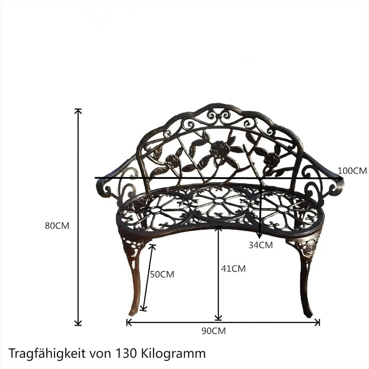 Garden Bench Metal Aluminium Rose - Image 2