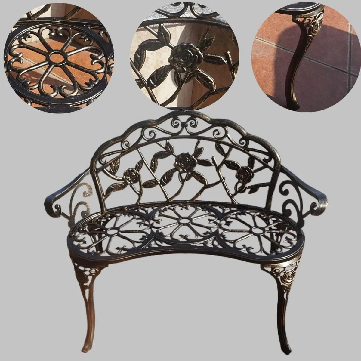 Garden Bench Metal Aluminium Rose - Image 3
