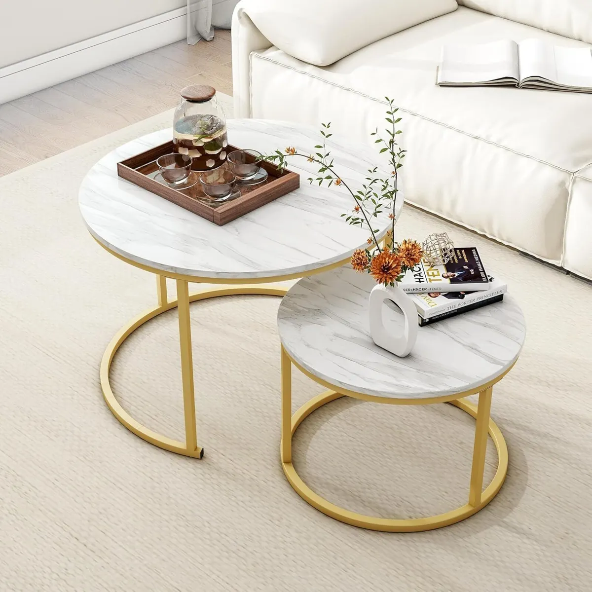 Round Coffee Table Nest Tables for Living Room - Image 1