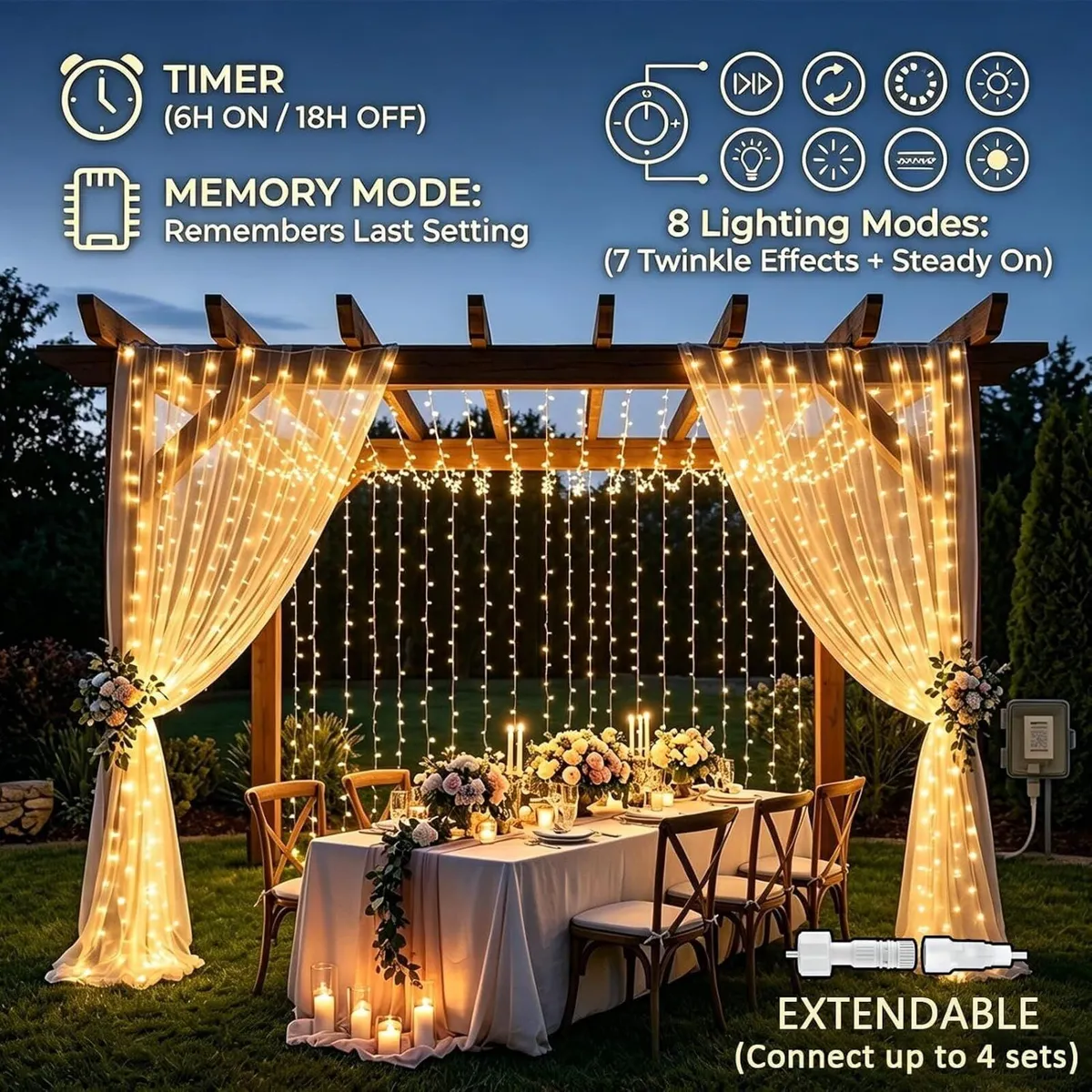 6m X 3m 600led Plug in Curtain Fairy (2 Pack) - Image 3