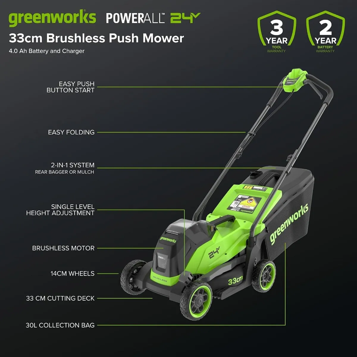 24V Cordless Lawnmower with Brushless Motor - Image 2
