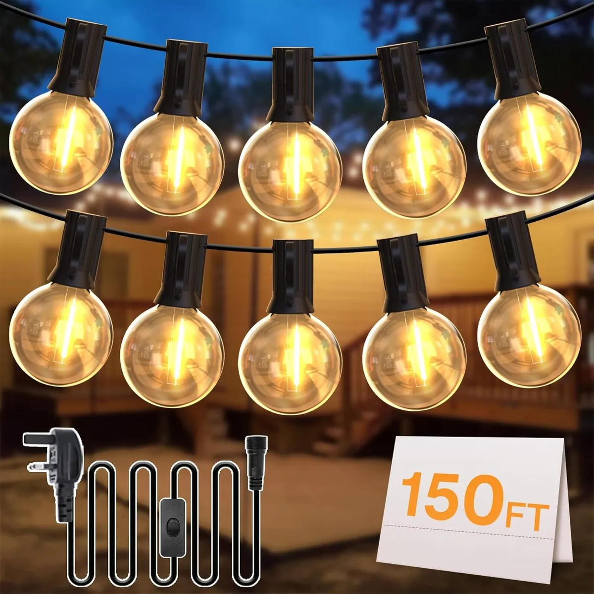 Lights Outdoor Garden String Mains Powered 150FT - Image 1