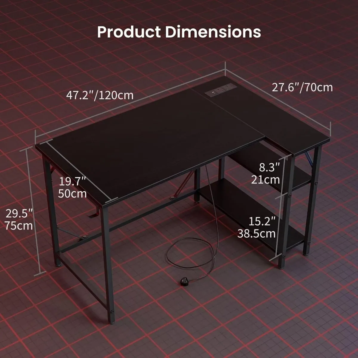 Small L Shaped Gaming Desk with Power Outlets - Image 3