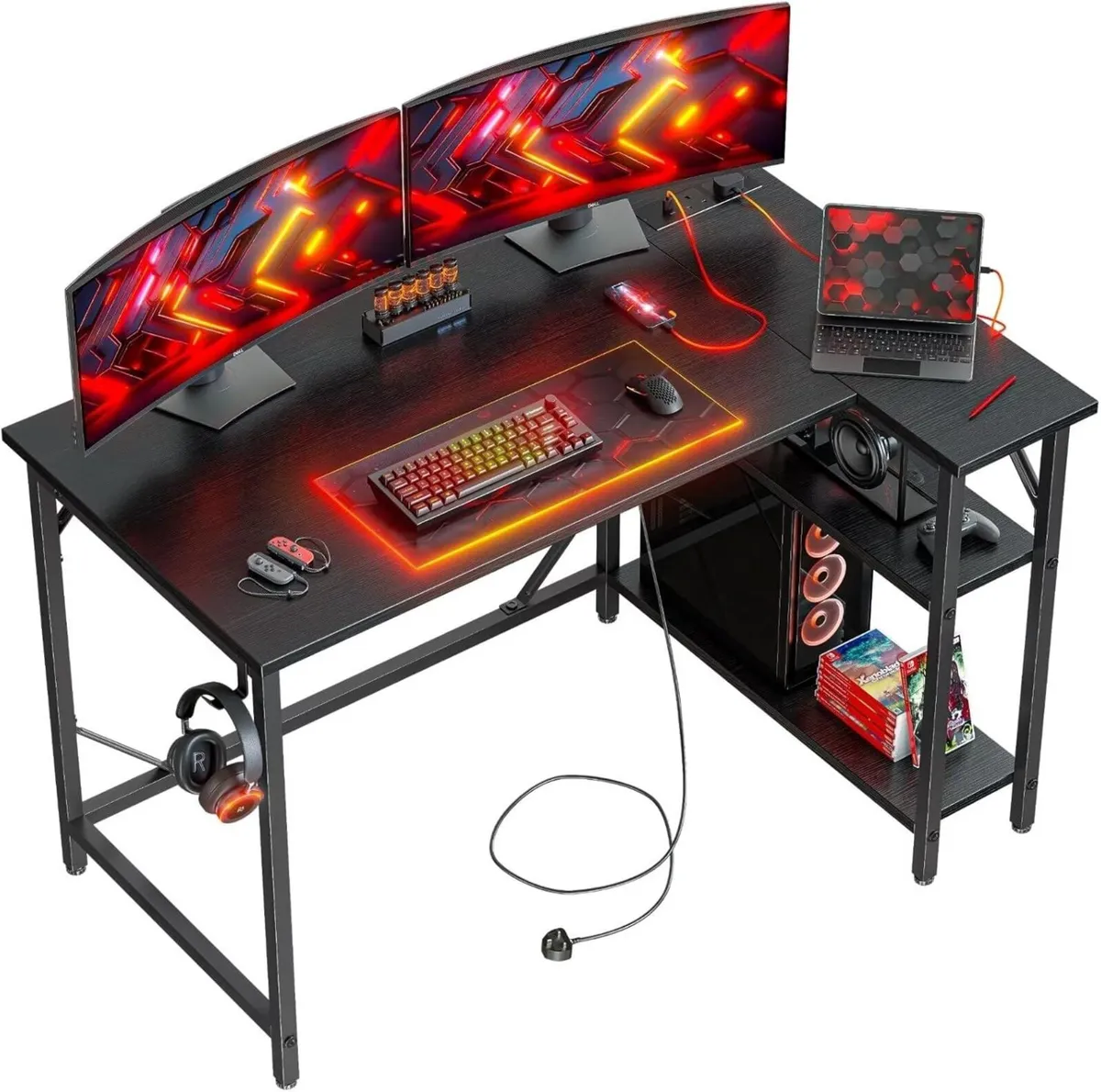 Small L Shaped Gaming Desk with Power Outlets - Image 1