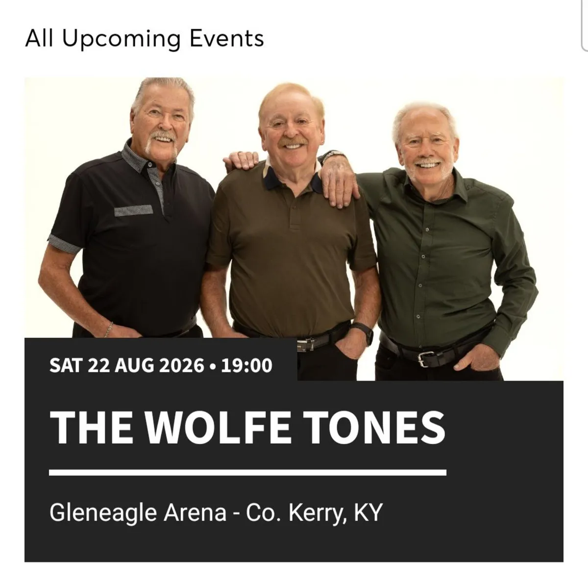 6x Wolfe Tones Tickets - Killarney (22nd Aug)