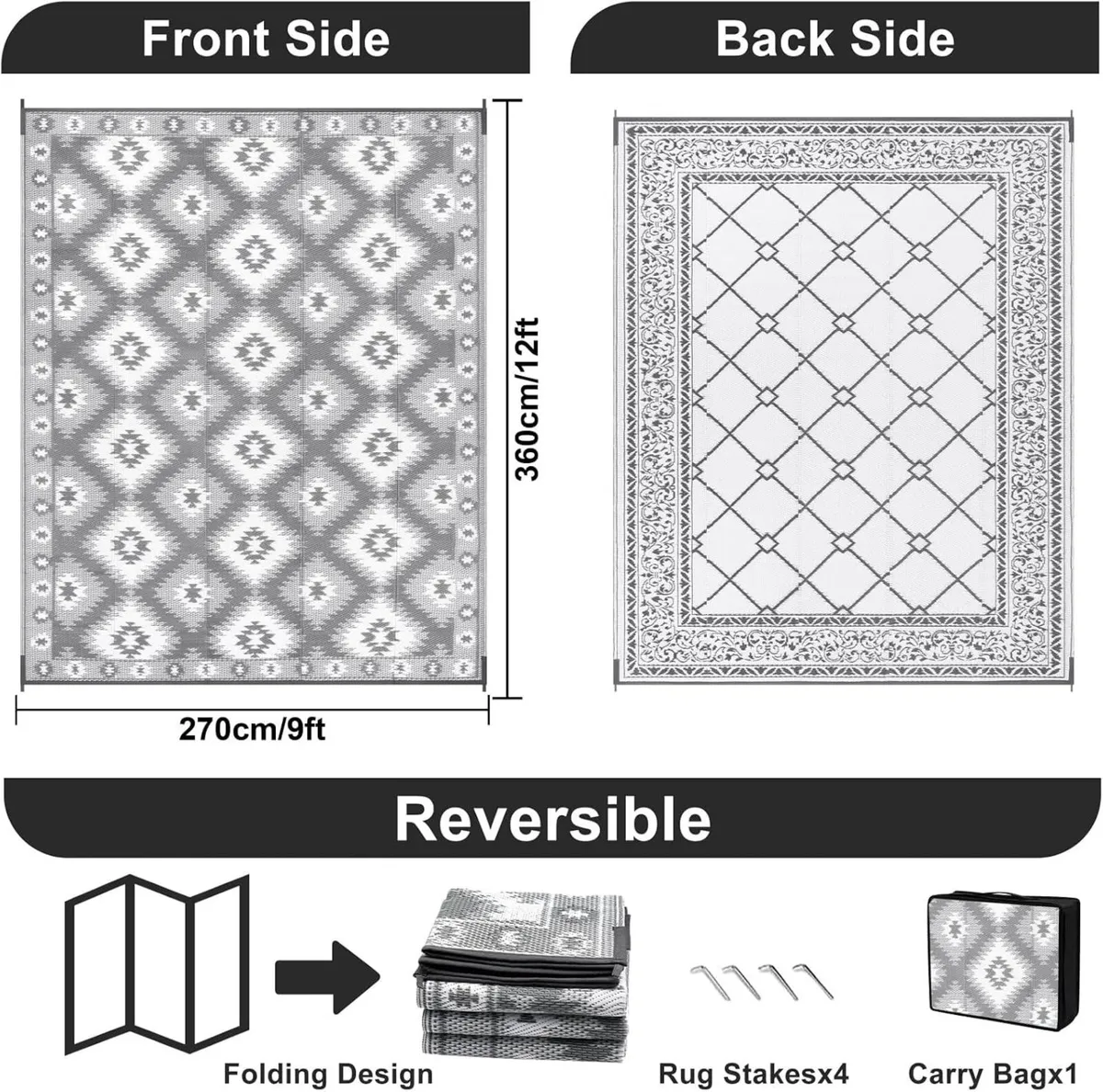 Outdoor Rug for Patio Waterproof 270x360CM - Image 2