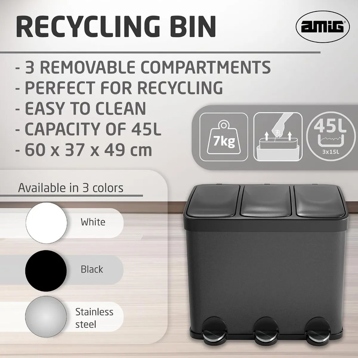 Triple Pedal Bin 45 Litres Mod - Image 2