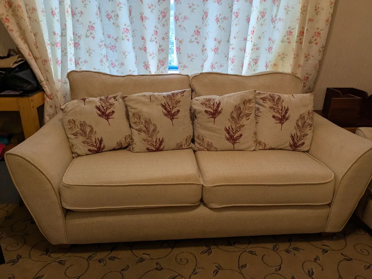 2 seater & 3 seater beige sofas for sale - Image 4