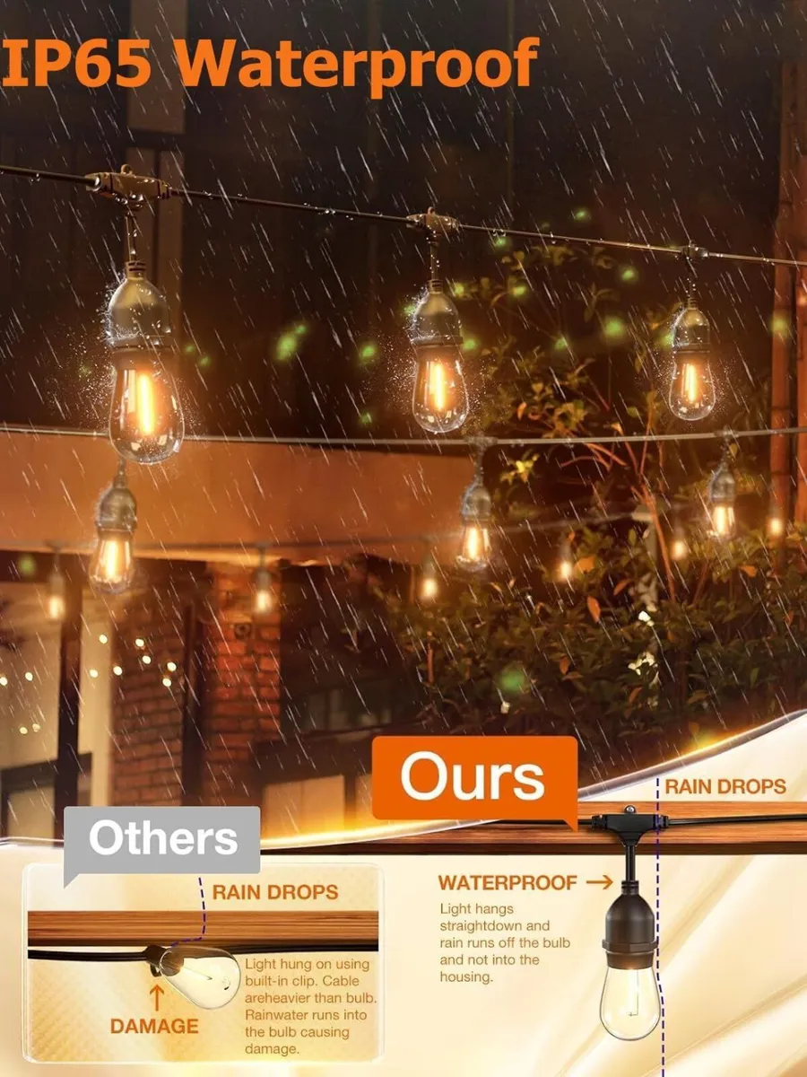 LED Outdoor String Lights S14 128FT 39m Festoon - Image 3