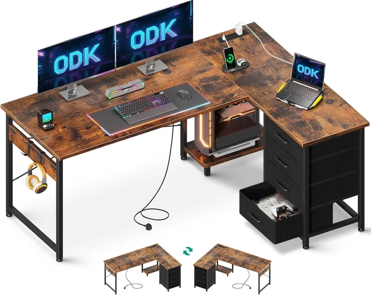 Corner Desk with Drawers L Shaped Computer 135 - Image 1