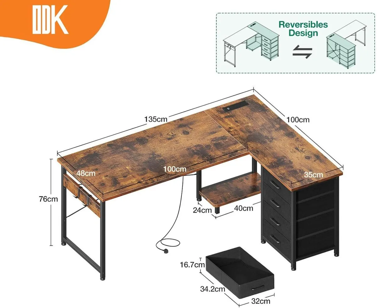 Corner Desk with Drawers L Shaped Computer 135 - Image 3
