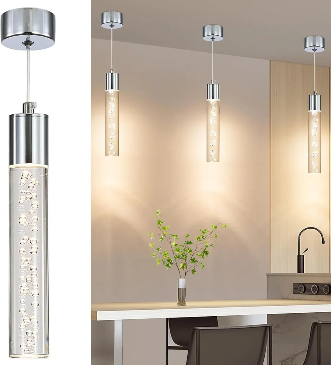 Chrome Pendant Light 3 Colour Temperature 3000K - Image 1