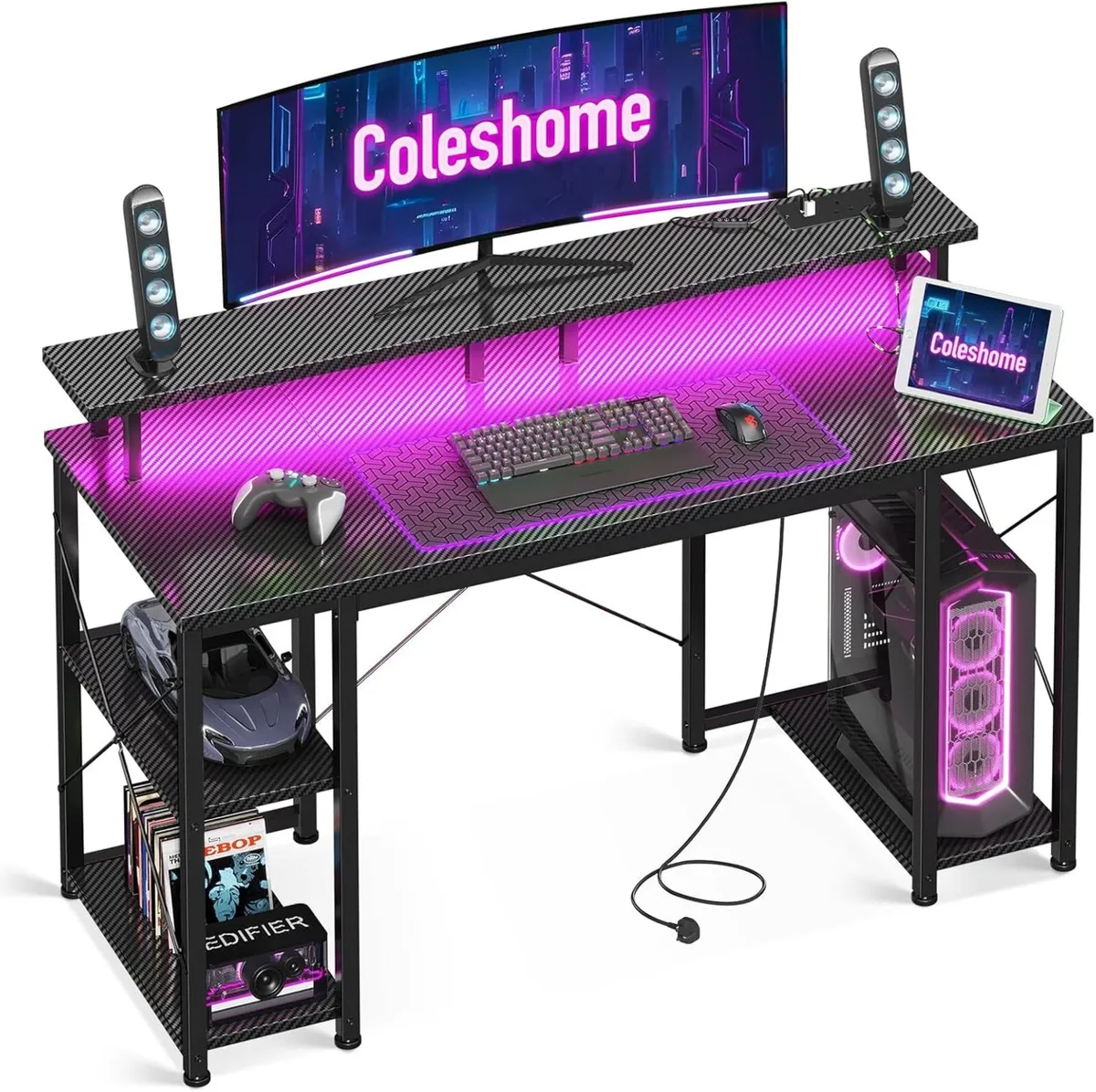 Gaming Desk with LED Lights 120x50CM Carbon - Image 1