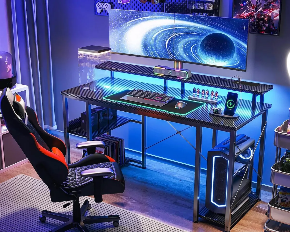 Gaming Desk with LED Lights 120x50CM Carbon - Image 2