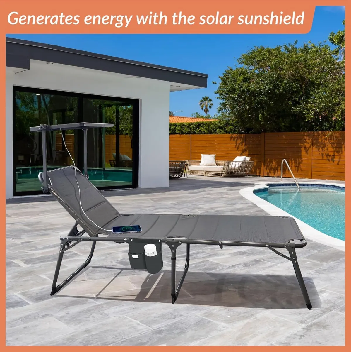 Foldable Sun Bed with 20W Solar Sunshield - Image 4