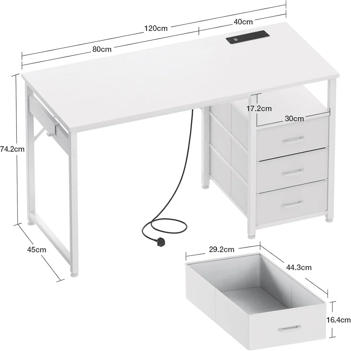 Computer Desk with Drawers Office Sockets - Image 3