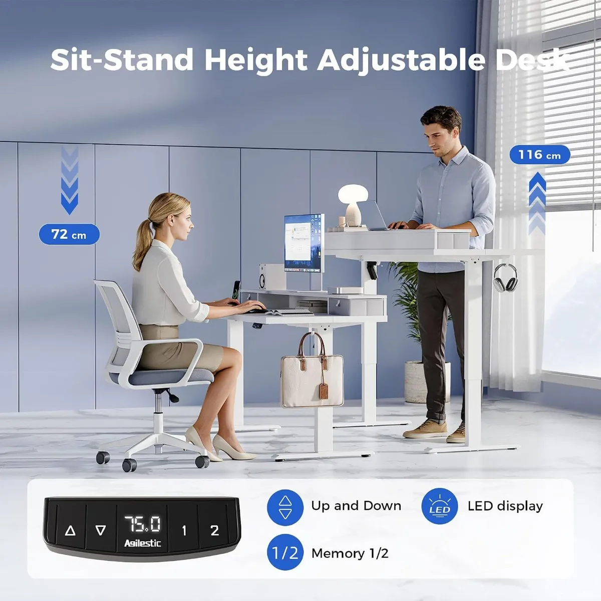 Electric Adjustable Height Desk with 2 Fabric - Image 3