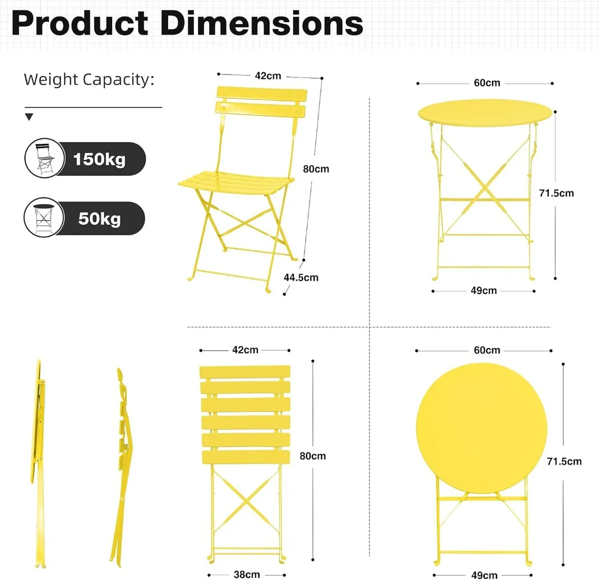 Folding Bistro Table and Chairs for Garden - Image 2