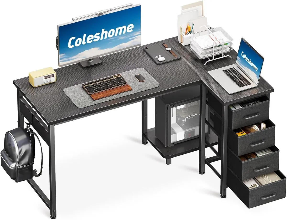 Small Corner Desk with Drawers for Home Office - Image 1