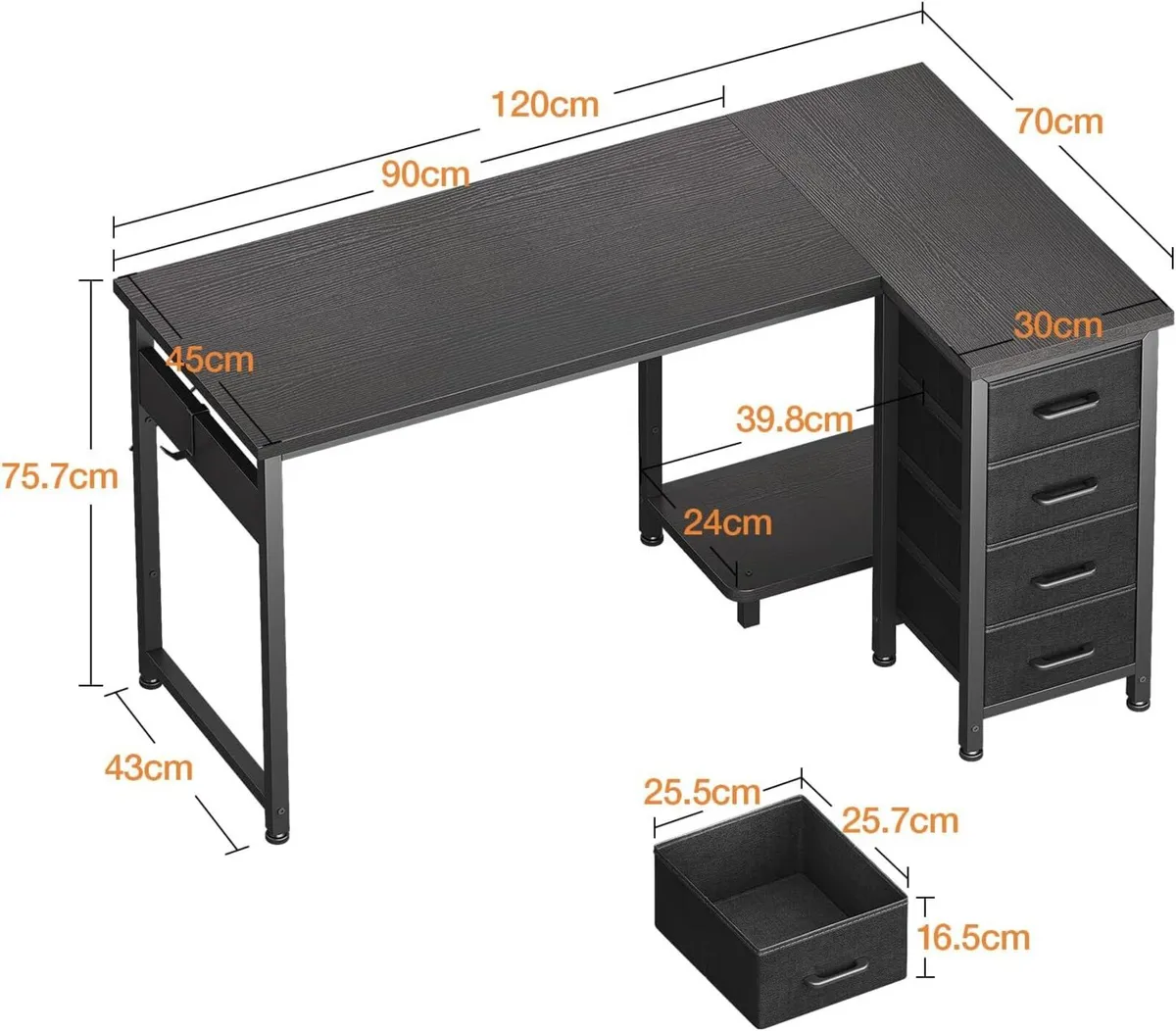 Small Corner Desk with Drawers for Home Office - Image 3
