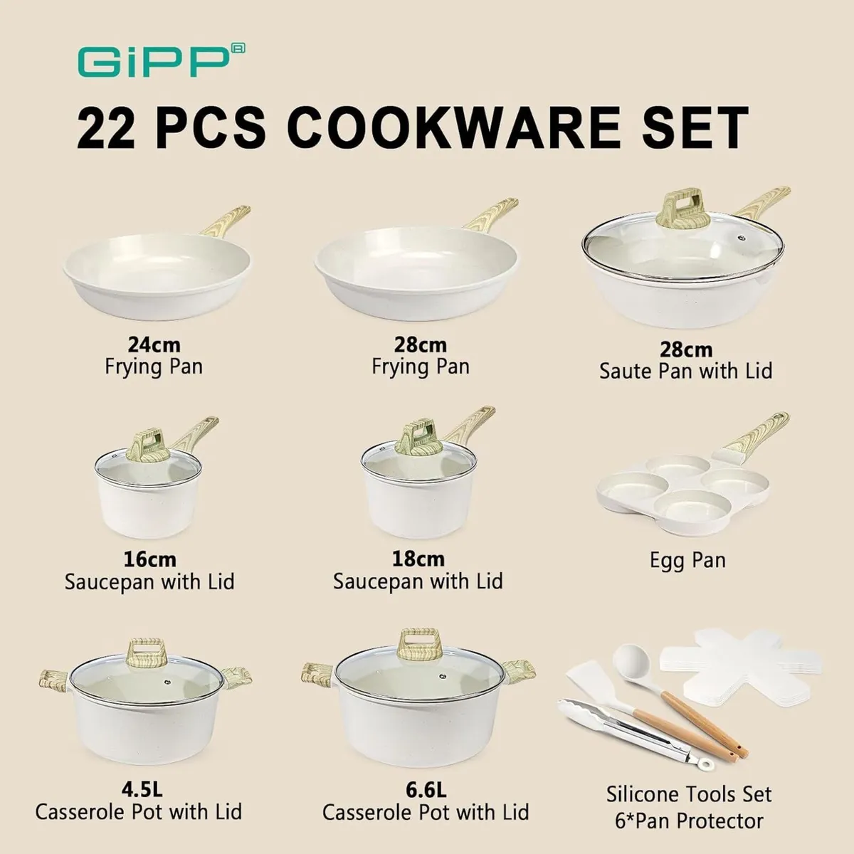 Pots and Pans Set Non Stick 17pcs Granite - Image 2