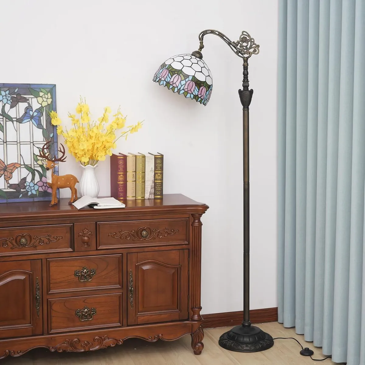 Tiffany Floor Lamp Tulip Stained Glass Gooseneck - Image 3