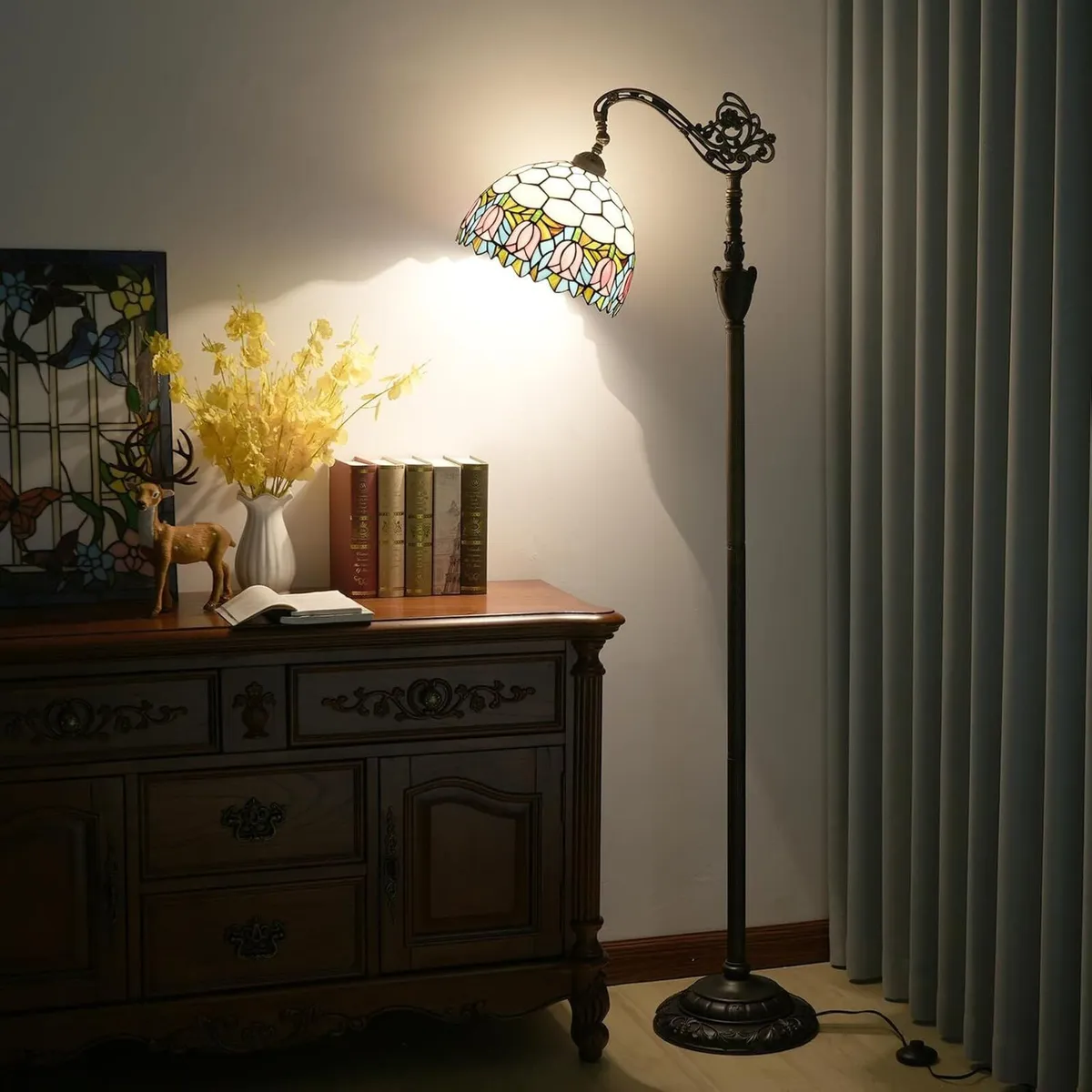 Tiffany Floor Lamp Tulip Stained Glass Gooseneck - Image 2