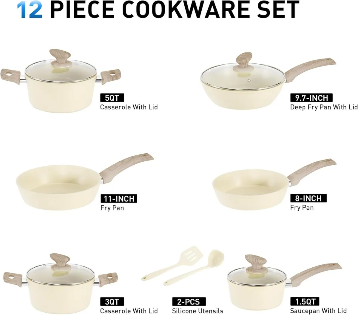 12 Pieces Nonstick Pots and Pans Set Cookware - Image 4