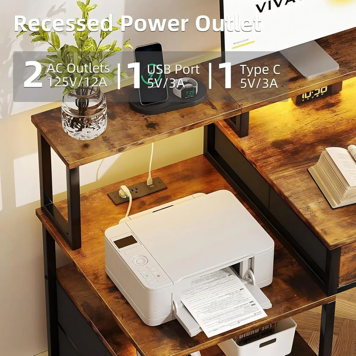 135CM Computer Desk with Power Outlet and Drawers - Image 4