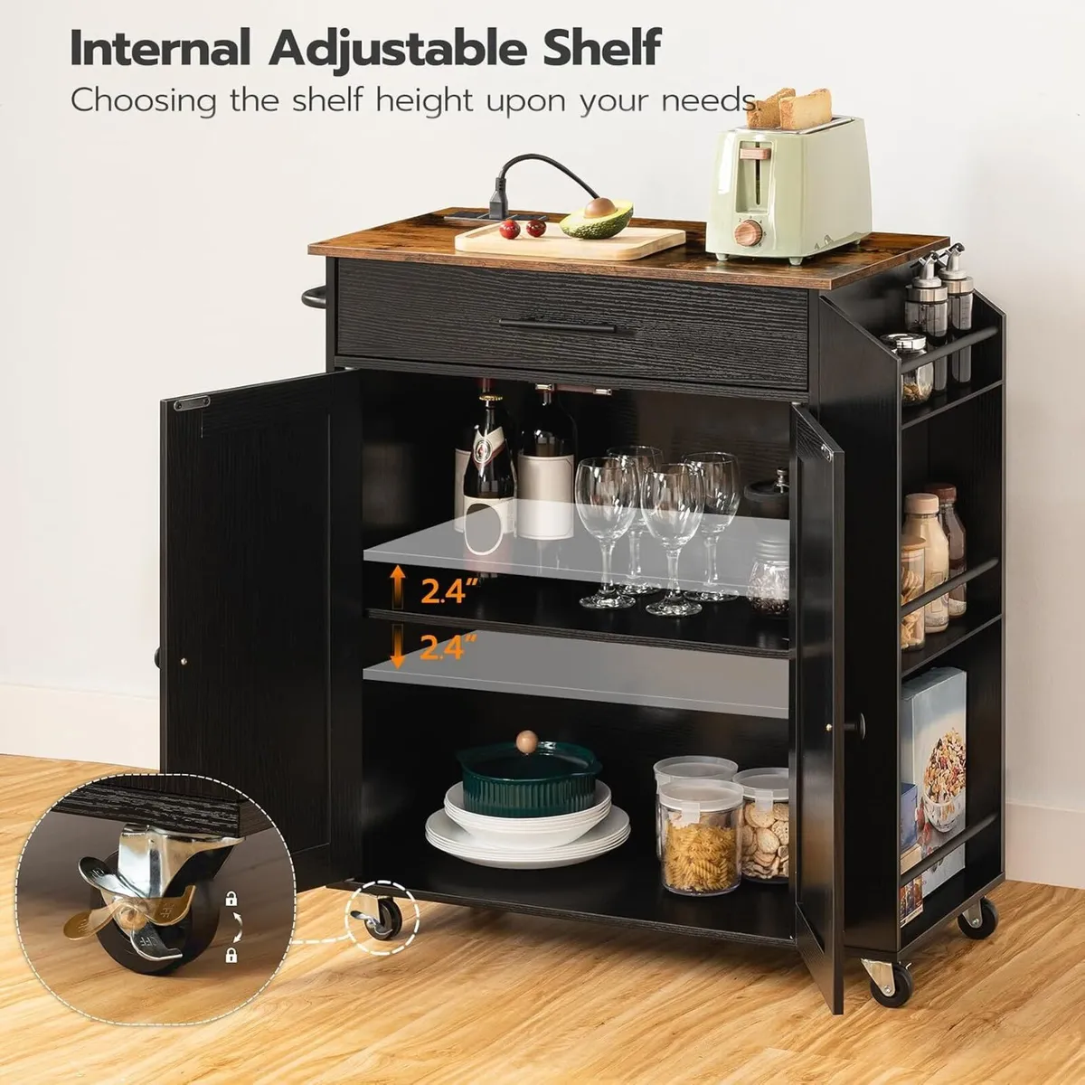 Kitchen Island on Wheels Rolling Storage Trolley - Image 4