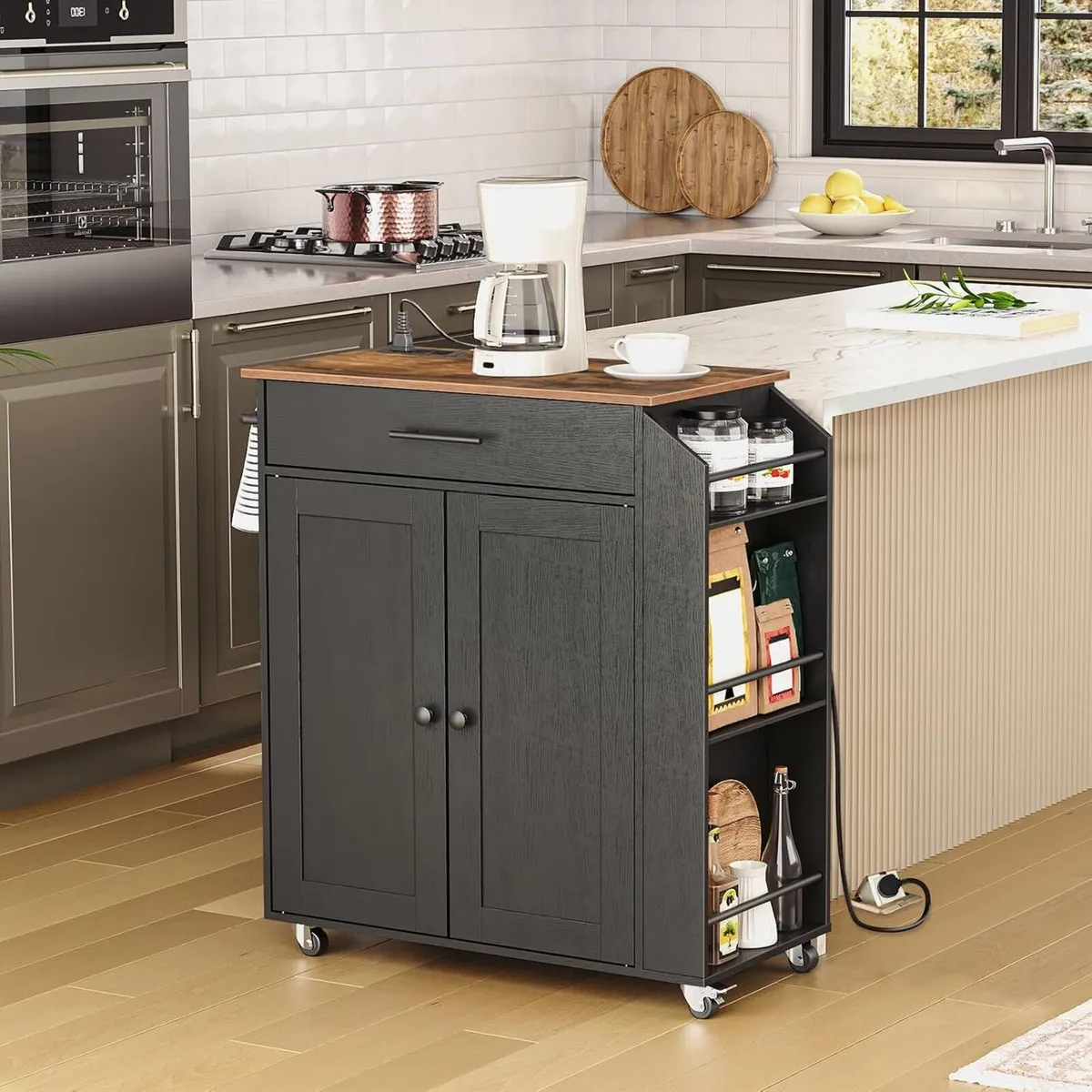 Kitchen Island on Wheels Rolling Storage Trolley - Image 2