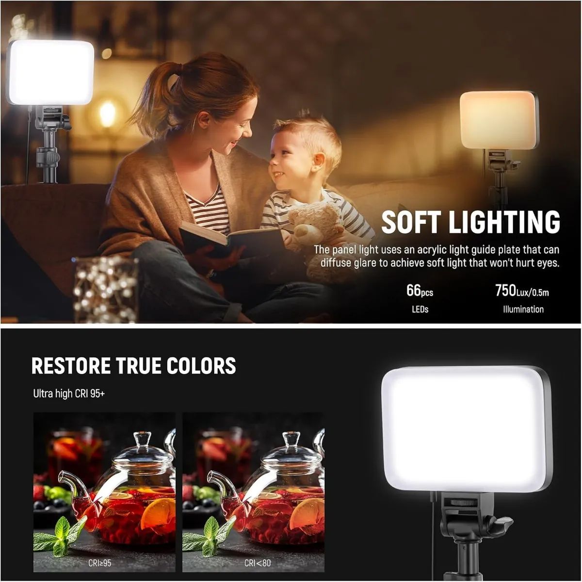 Basics LED Video Light Panel Lighting Kit Bi (3 - Image 4