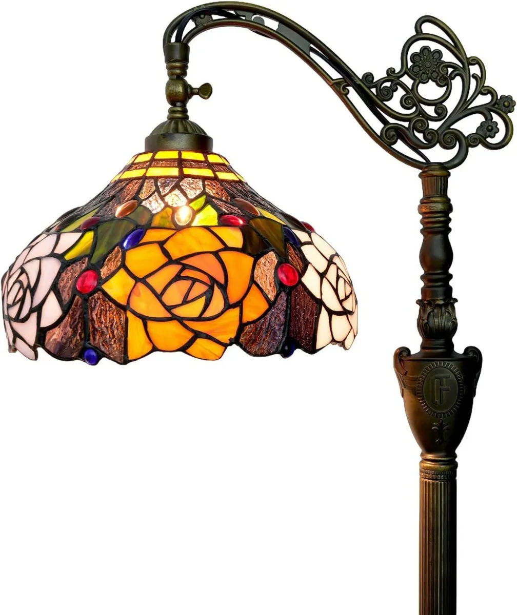 Tiffany Floor Lamp Vintage Standing Rose Flowers - Image 4