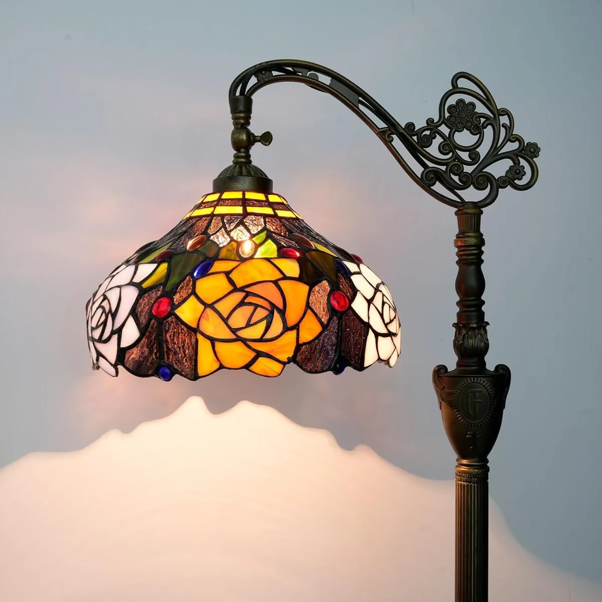 Tiffany Floor Lamp Vintage Standing Rose Flowers - Image 1