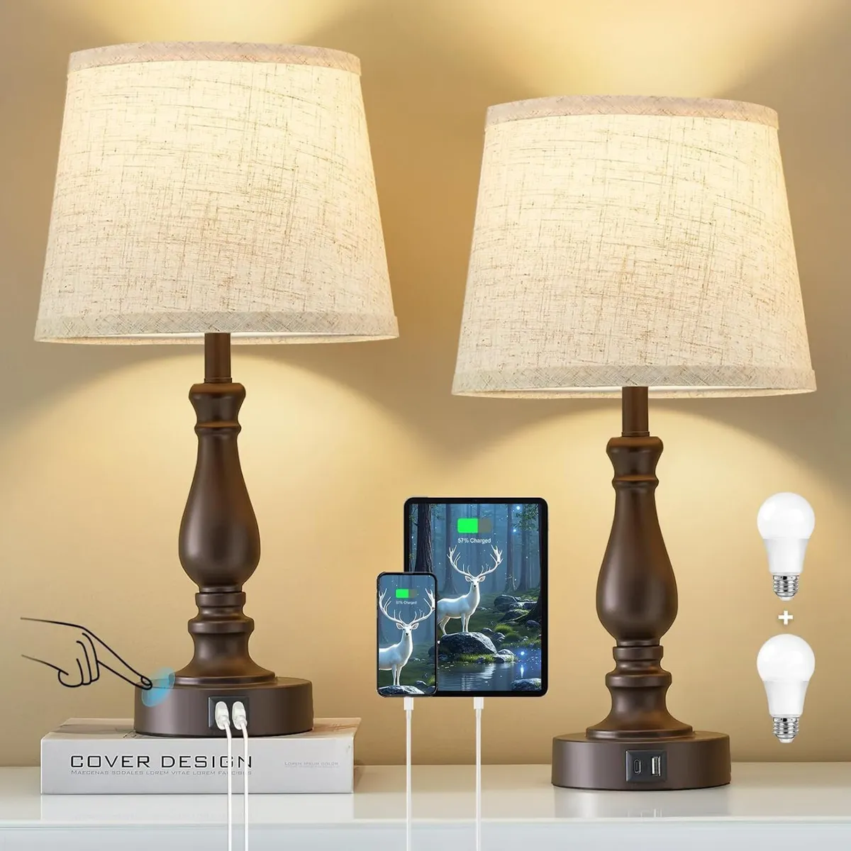 Table Lamp for Bedroom Bedside Lamps with Dual - Image 1