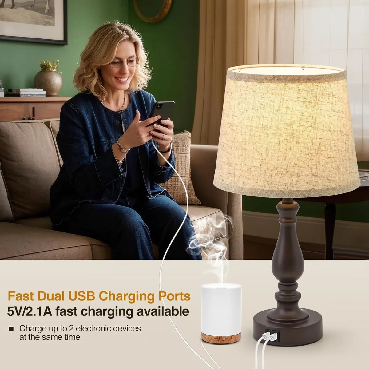 Table Lamp for Bedroom Bedside Lamps with Dual - Image 4