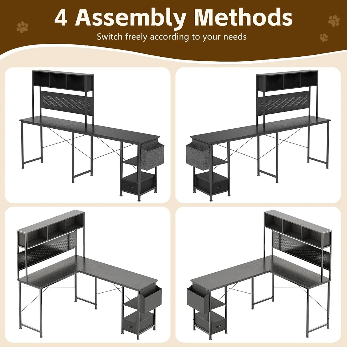148x120CM L-Shaped Corner Gaming Desk Reversible - Image 4