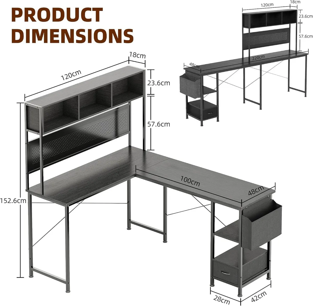148x120CM L-Shaped Corner Gaming Desk Reversible - Image 3