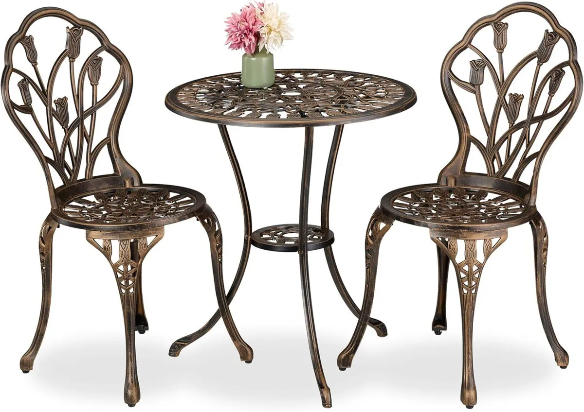 Garden Bistro Set 3-Piece Table 2 Chairs Antique - Image 1