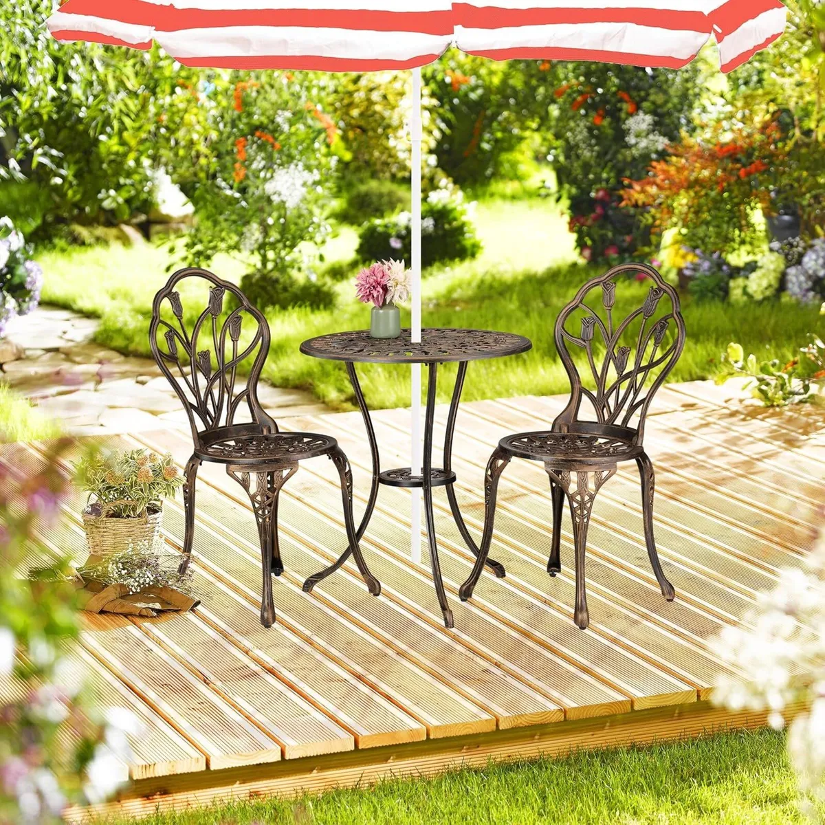 Garden Bistro Set 3-Piece Table 2 Chairs Antique - Image 2