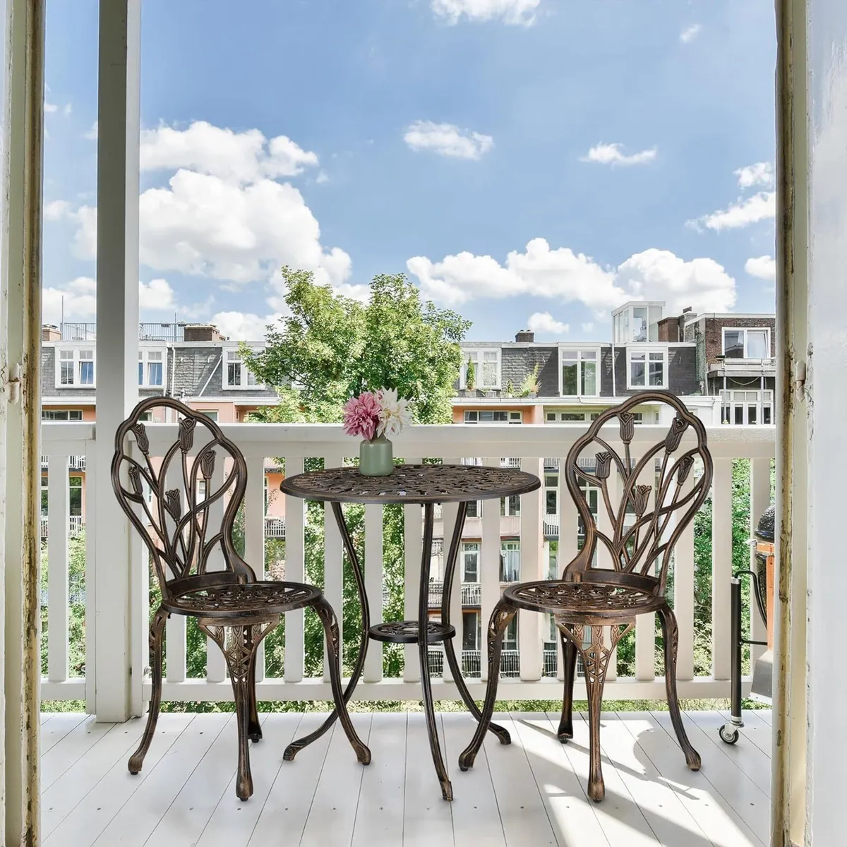 Garden Bistro Set 3-Piece Table 2 Chairs Antique - Image 3