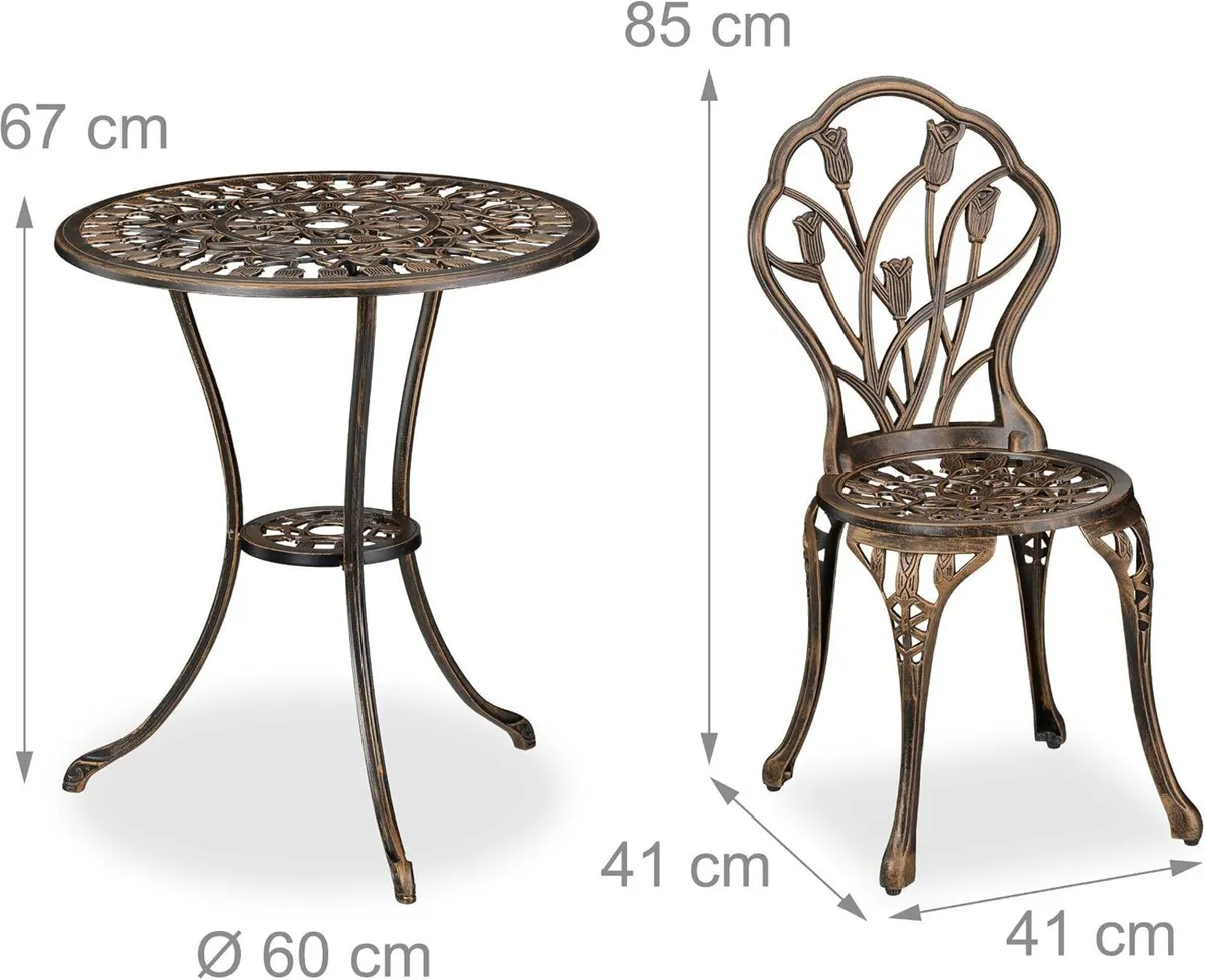 Garden Bistro Set 3-Piece Table 2 Chairs Antique - Image 4