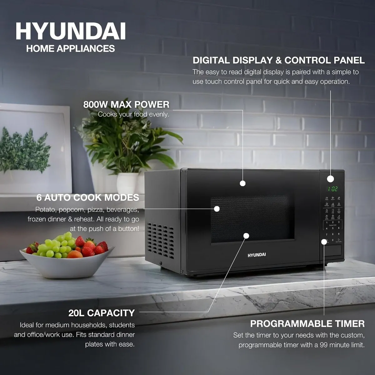 800W 20L Digital Microwave Stainless Steel - Image 2